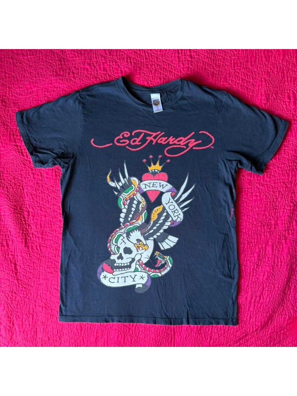 Ed Hardy New York City Skull Snake Graphic T Shirt Black Size M